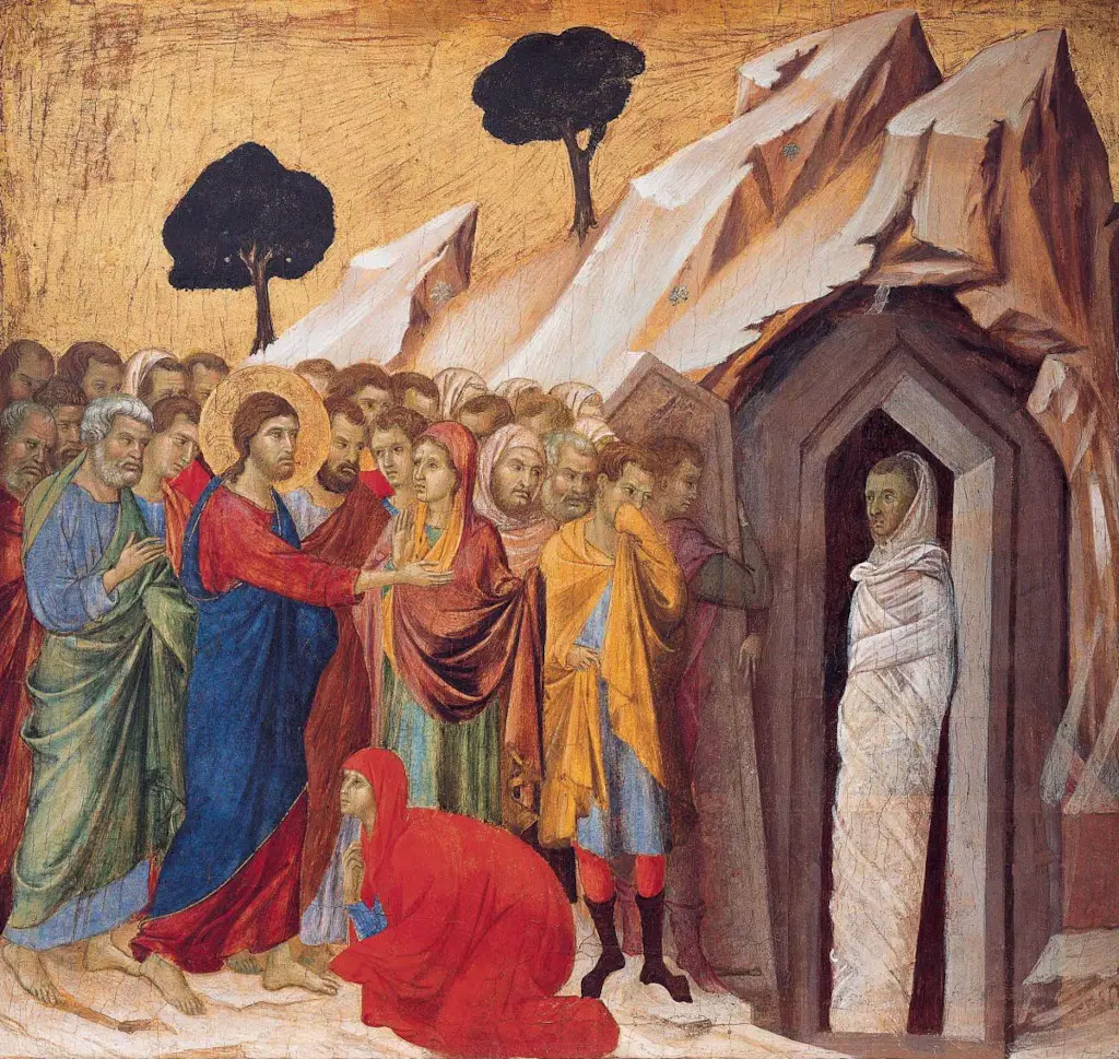 The Raising of Lazarus in Detail Duccio di Buoninsegna